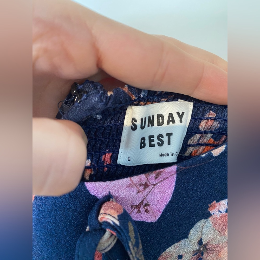 Aritzia Sunday Best Floral Mini Dress Navy Blue Sz 6 - Picture 5 of 7